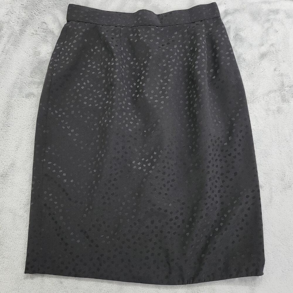 Vintage INTERNATIONAL Skirt Women S Black Satin Silky Dotted Animal Print Pencil